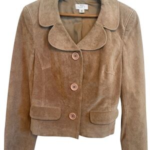 Ann Taylor LOFT Suede Button-Front Jacket in Tan Vintage
